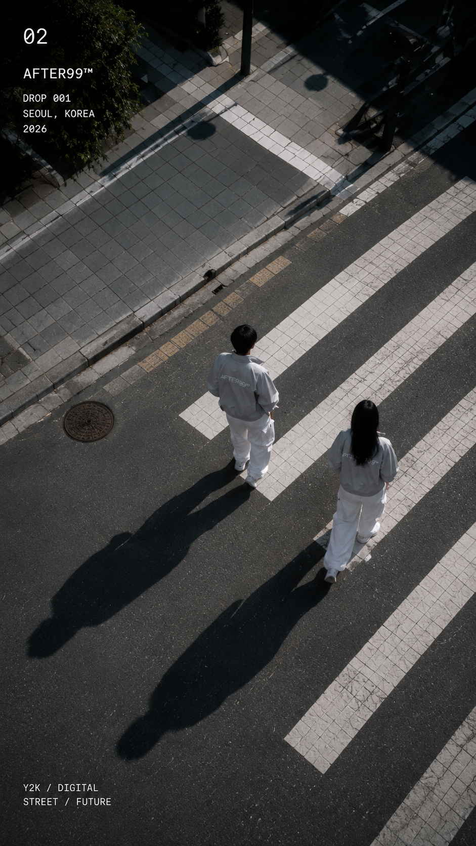 Models crossing a Seoul street seen from above